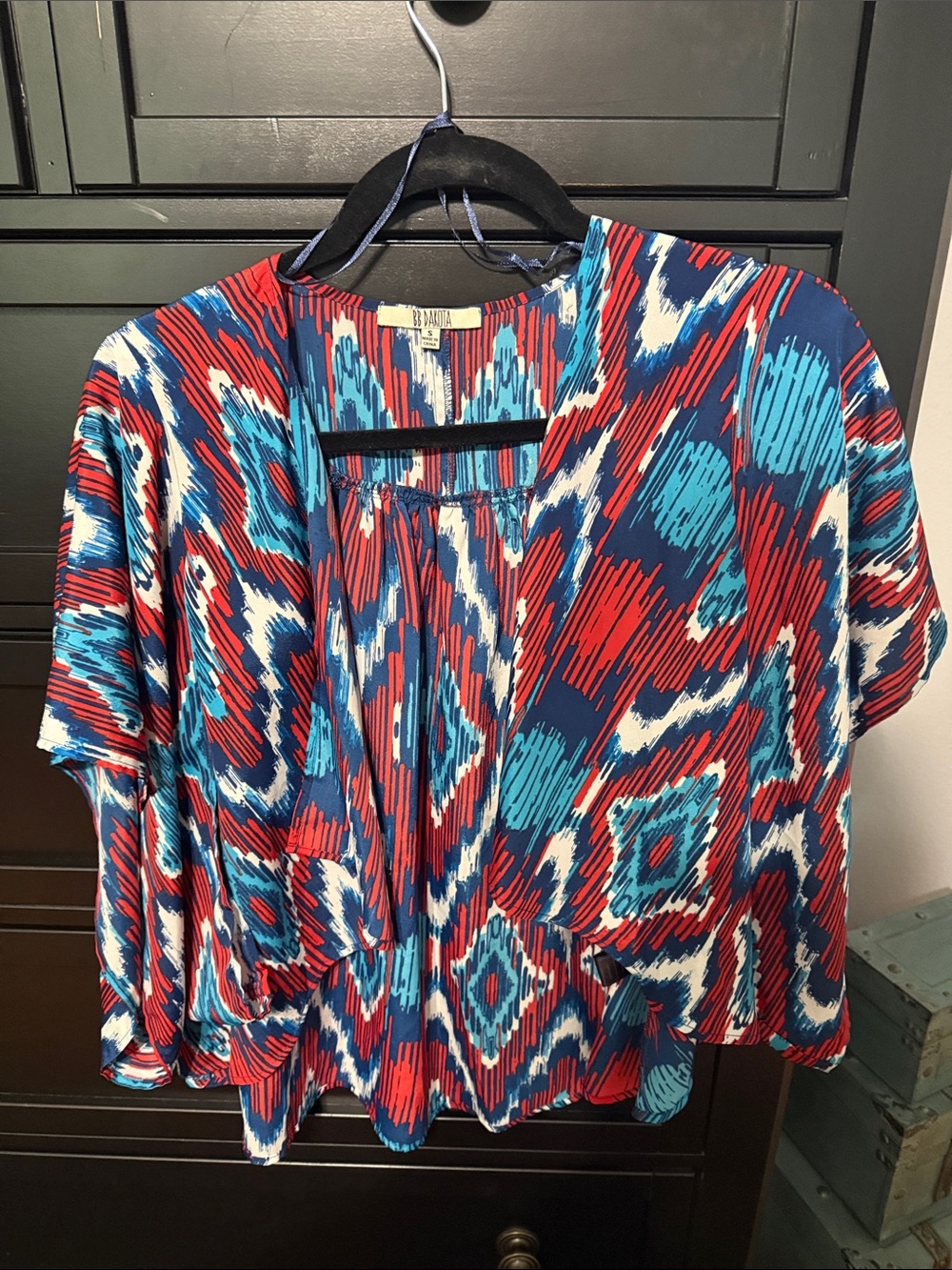 BB Dakota Multi-Color Abstract Ikat Print Blouse
